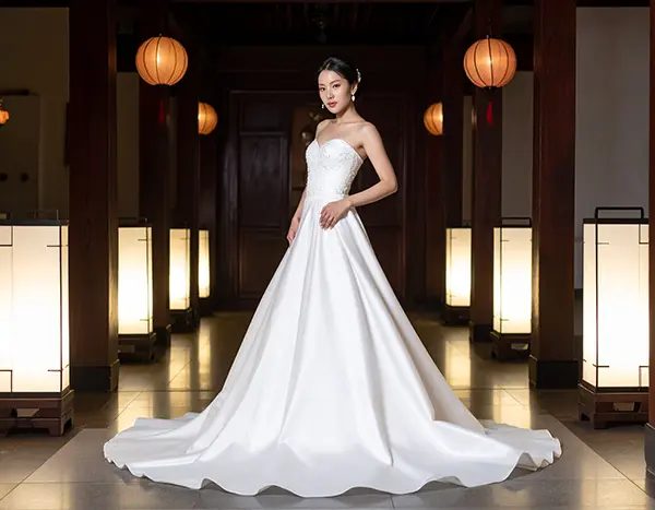 A라인 웨딩드레스를 입은 신부 복사