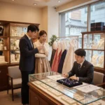 예물샵에서 예물을 선택하는 커플