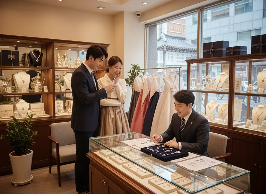 예물샵에서 예물을 선택하는 커플