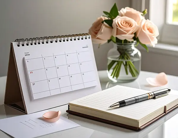 웨딩 준비 일정이 표시된 달력