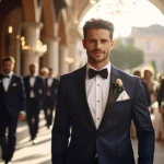 결혼식장에서 신랑이 행진하는 모습