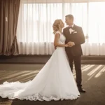 결혼식장에서 신부가 행진하는 모습