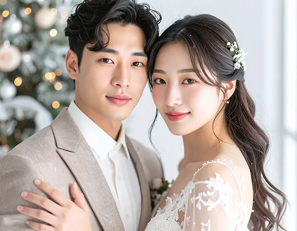 겨울 웨딩, 눈이 내리는 아름다운 배경 복사