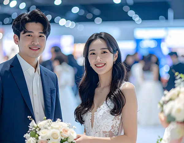 여러 업체 부스에서 상담하는 모습