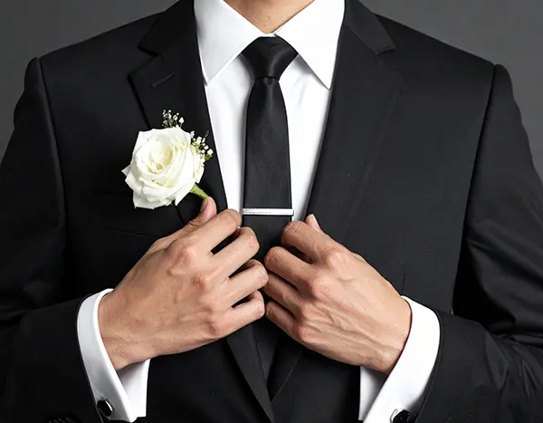 턱시도 액세서리가 완벽하게 매칭된 신랑