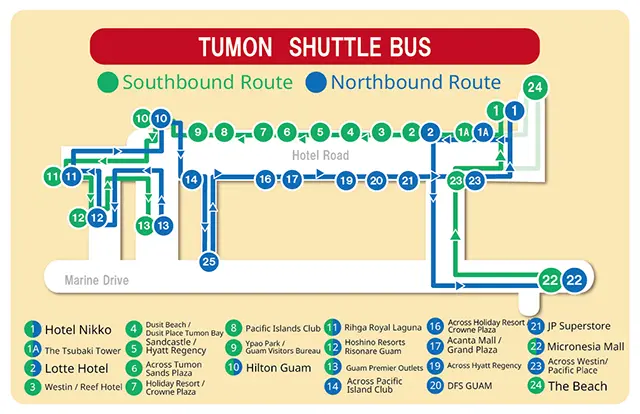 괌 셔틀버스 노선 안내 및 정류장