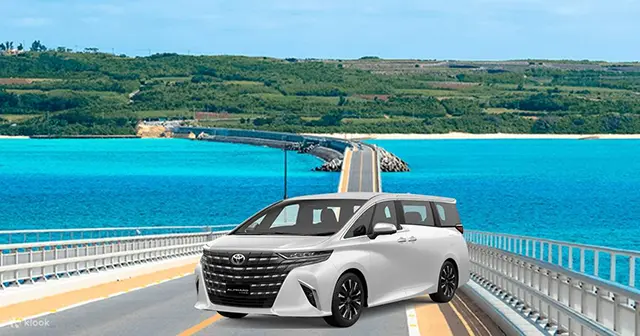 대형 렌터카 영업소 앞에 주차된 다양한 셔틀버스들