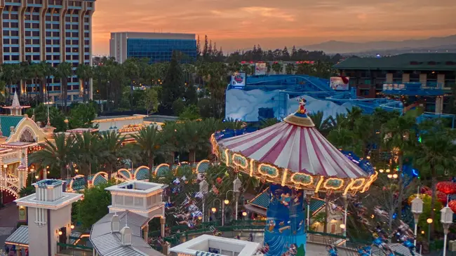 Night view of attractions with colorful lighting in the park