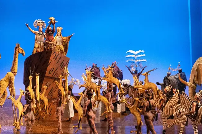 The iconic Pride Rock stage scene from The Lion King musical on Broadway