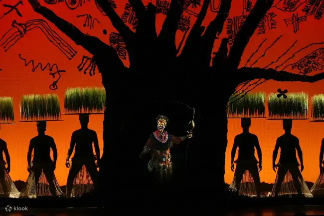 Audience view of the Minskoff Theatre stage during a performance