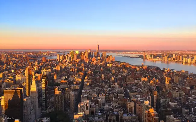 Classic view of the Empire State Building from below and its surrounding area