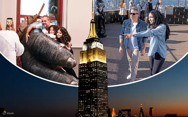 The iconic Empire State Building lit up at night in New York