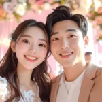 F09 A Korean couple taking a selfie at a wedding fair 1