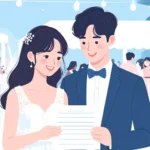 F10 A Korean couple checking a wedding task list toget 1