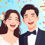 F12 A Korean couple celebrating with confetti at a wed 1