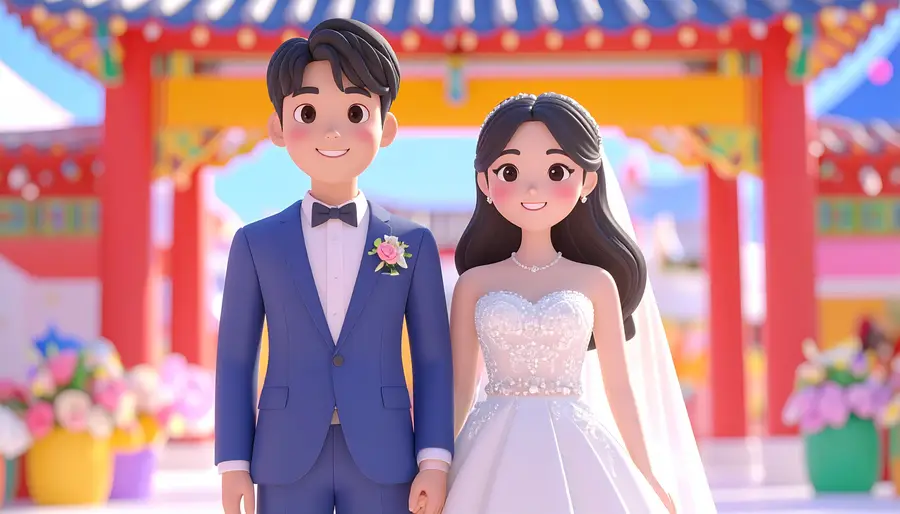 웨딩 박람회 입구 입체 일러스트