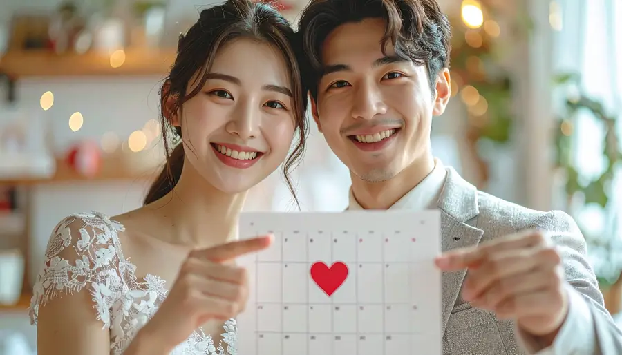 웨딩 캘린더에 일정을 체크하는 모습
